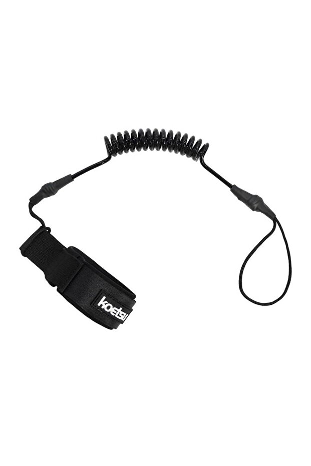 black Coiled Bodyboarding Leash TPU Material Strong Cord Surfboard Ankle Leash Elastic Stretchable S