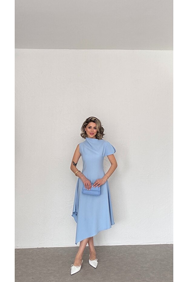 Rochie midi cu decolteu asimetric - 4