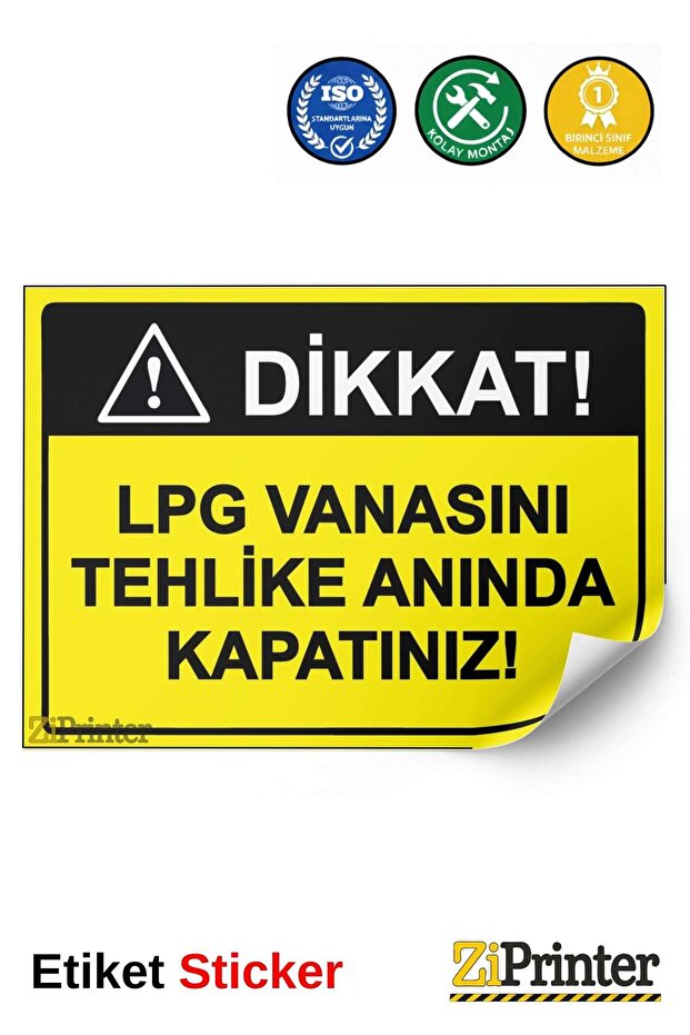 Attention! Close the Lpg Valve Immediately in Case of Danger! Isg Warning Sign Sticker 35X50 cm