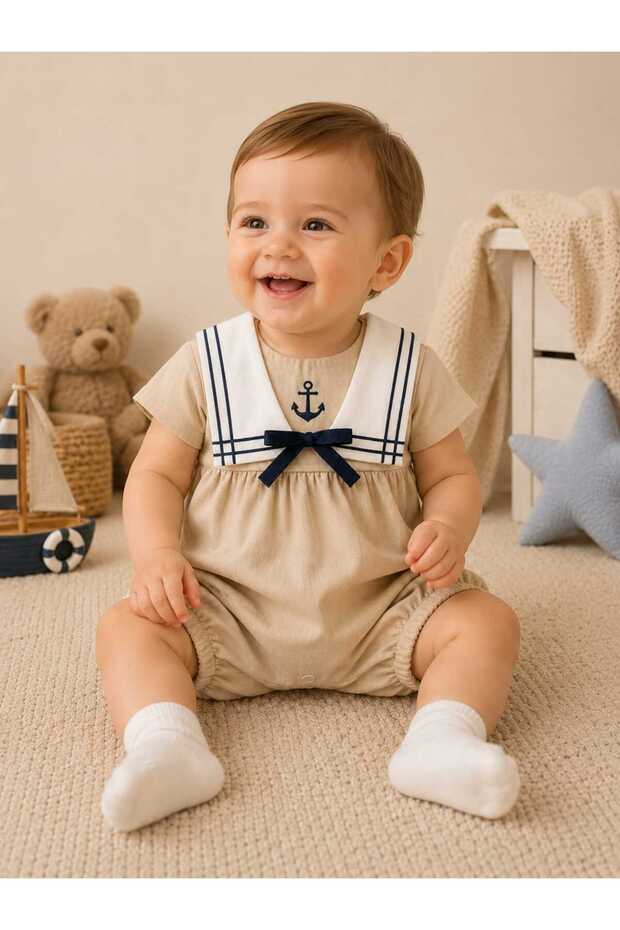 Baby Boy Embroidered Holiday Sailor Overalls with Removable Collar