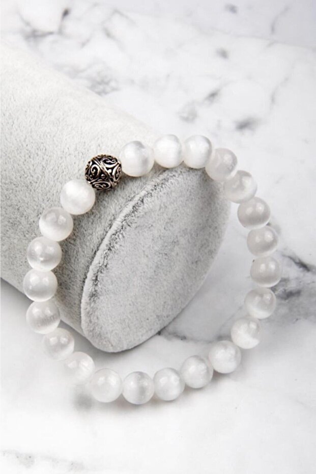 8 Mm Natural Selenite Stone Bracelet (healing Stone)