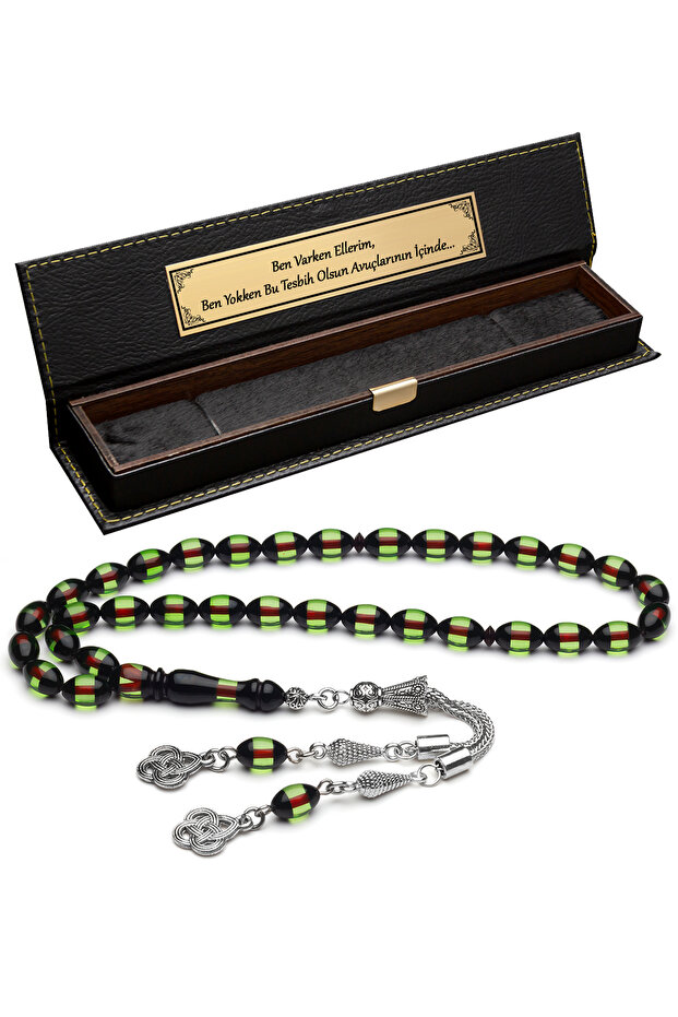 Men's 7X11Mm Green Black Red Vermicelli Powdered Amber Prayer Beads