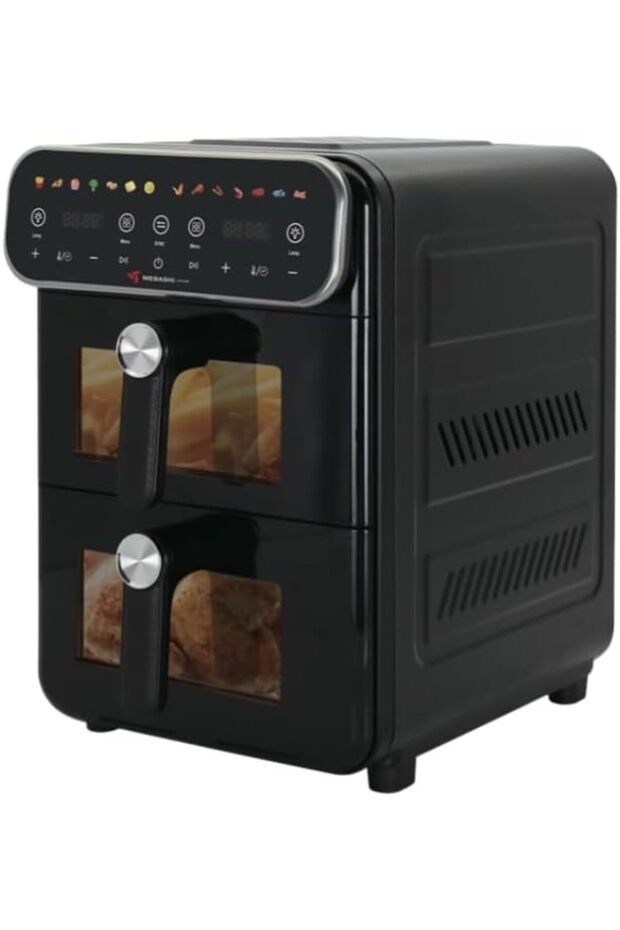 ME-AF1400DS Air Fryer Double Stack 2100–2500W, 14L (8L + 6L) Dual Zone with Window, LED Touch Screen, 14 Preset Programs, High-Speed Air Circulation – Black