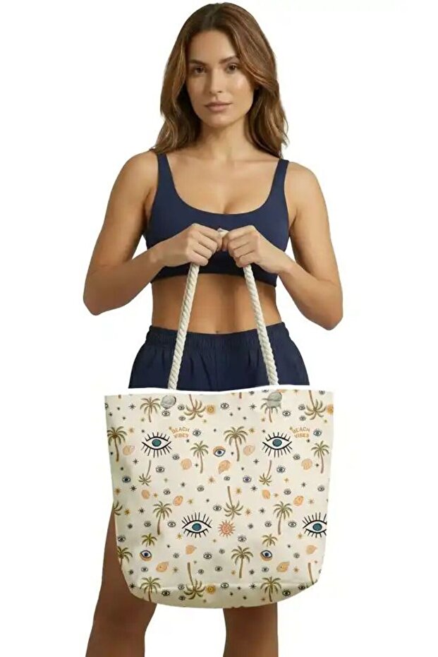 Beach Vibes Patterned Beach Bag 8022 - 1