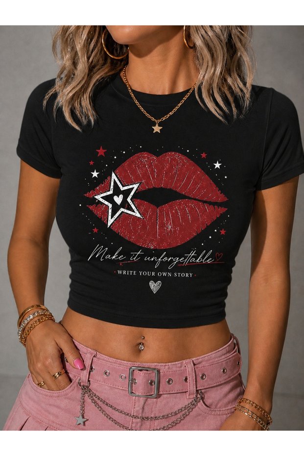 Women's Crew Neck Slim Fit Lycra Basic Crop Cotton Combed Cotton T-Shirt