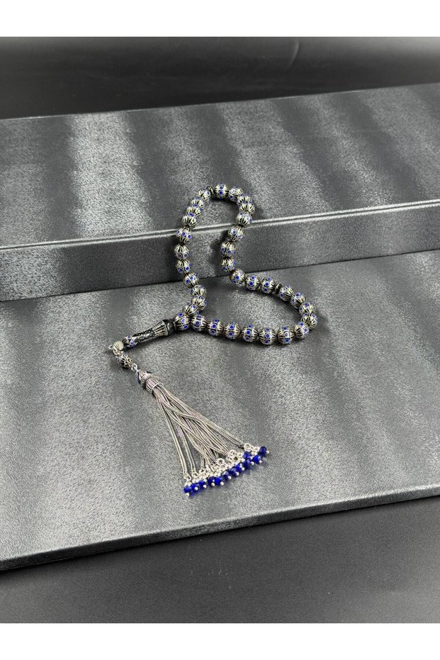 Premium Master Series Silver and Coral Inlaced Erzurum Oltu Stone Prayer Beads