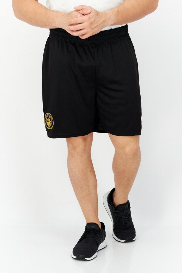 Men Sportswear Fit Embroidered Logo Manchester City Football Shorts, Black