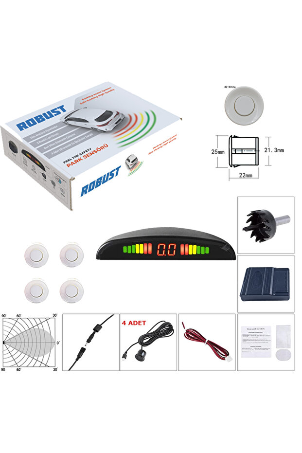 ROBUST-RPS2005 مستشعر وقوف السيارات مع شاشة LED مقاس 22 ملم باللون الأبيض مستورد عالي الجودة