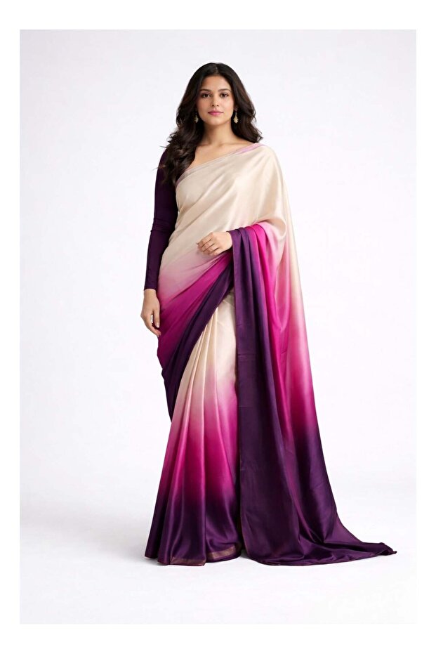 Nool Dusk Ombre Satin Saree with Complimentary Handpicked Blouse Material