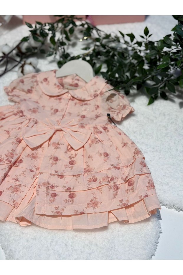 Girl's Floral Dress - 100% Natural Cotton - Powder