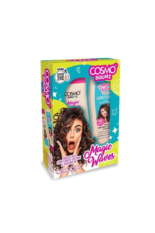 Cosmo Bounz Hair Care Kit Magic Waves Shampoo & Conditioner 400ml 2 Pieces Gift Set, Enhancing And Nourishing