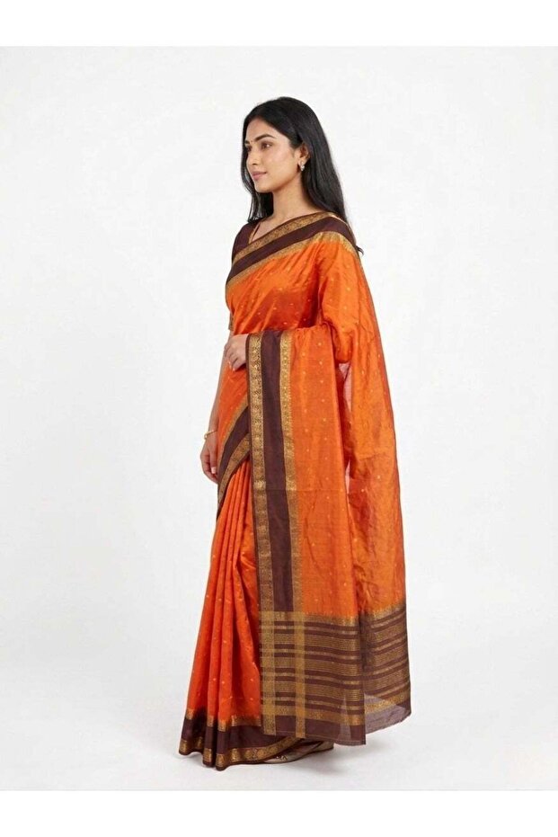 Nool Agni Rust Mysore Silk Saree with Unstitched Blouse Material