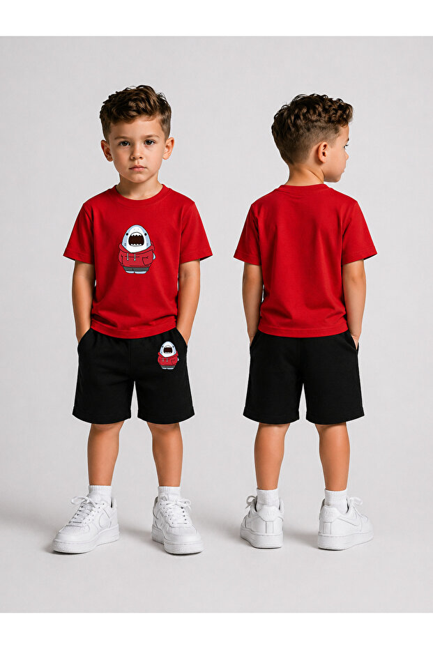 Boy's T-Shirt and Shorts Set Printed Summer Cotton Comfortable Fit Combination