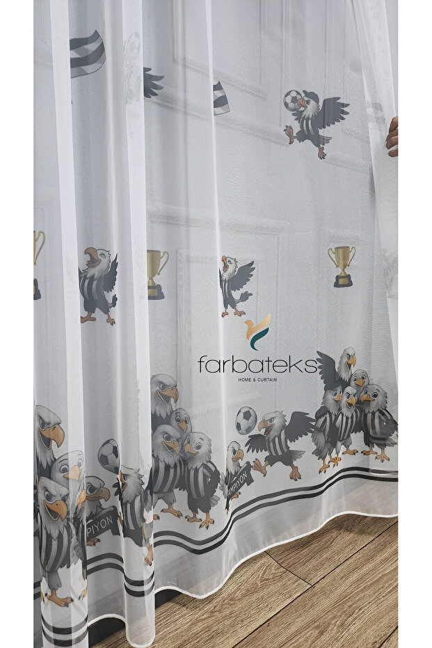 Bjk Karakartal Fan Black White 3 Layer Pleated Tulle Curtain