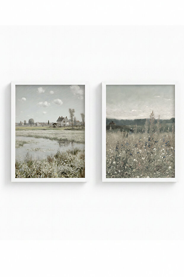 White Wooden Framed 2-Piece Modern Painting Huhu272