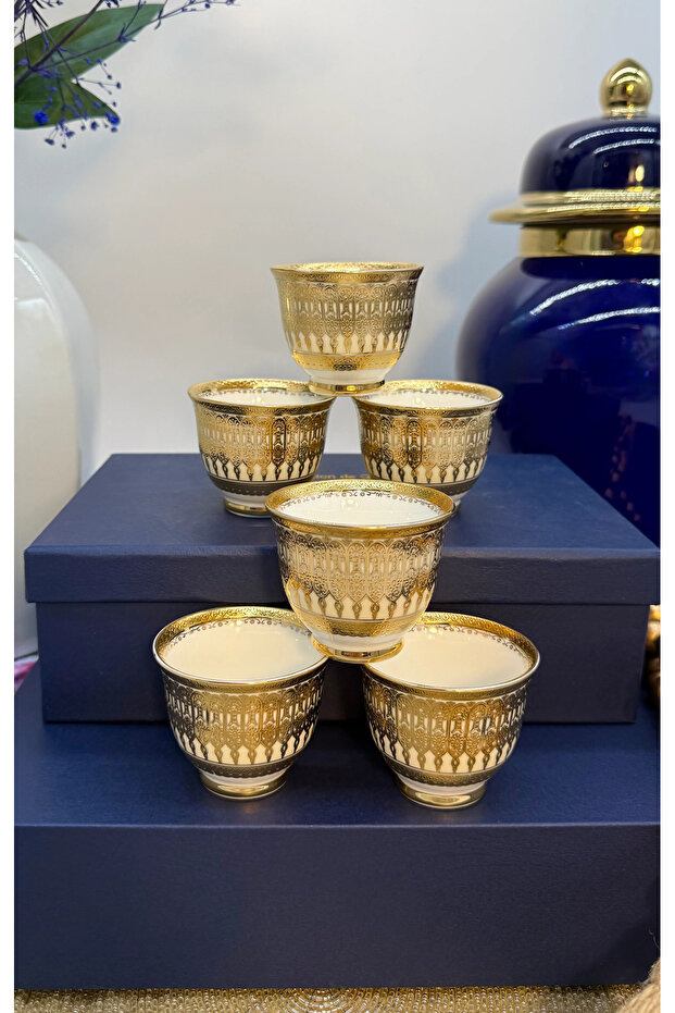24k Gold Handmade Arabic Coffee Gahwa Set - 6 pieces