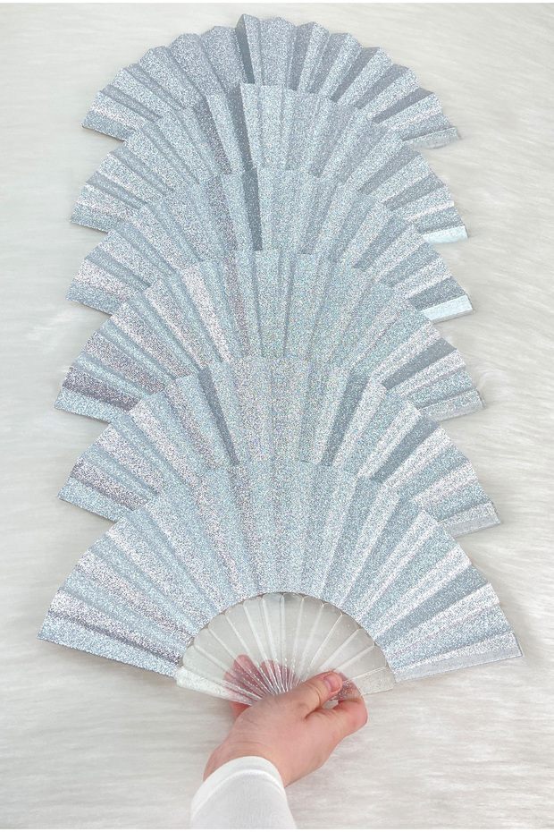 Silver Işıl Işıl Full Glitter Bridal Bridesmaid Fan, Bride Party Henna Wedding Engagement Gift, 1 Piece