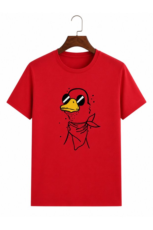 Unisex Oversize T-Shirt Duck with Scarf Printed 100% Cotton T-Shirt Comfortable Fit
