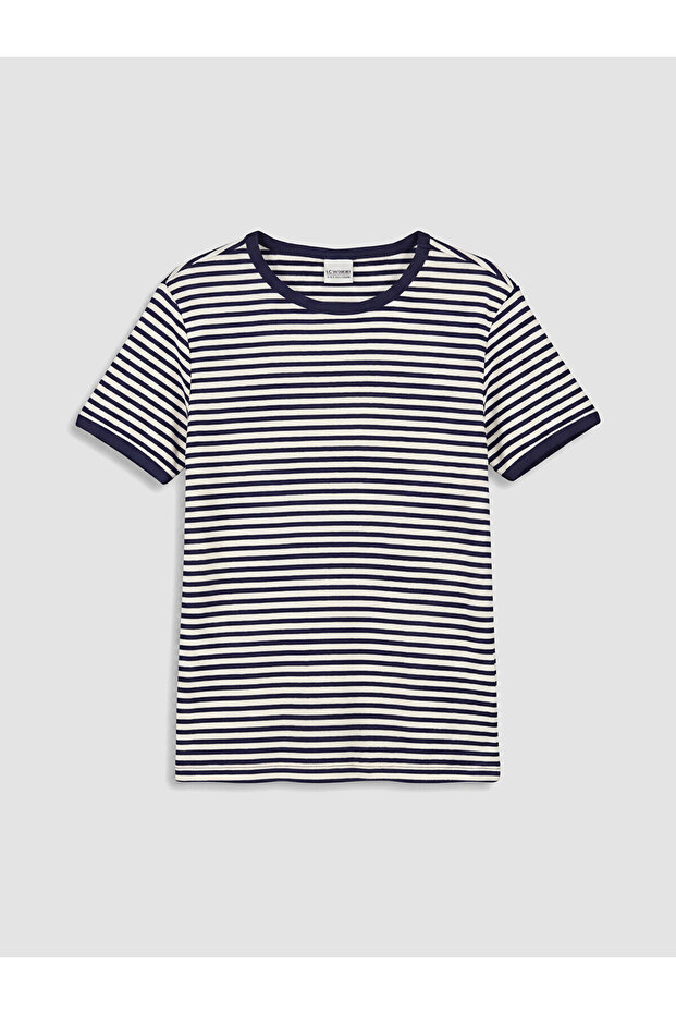 Crew Neck Glittery Striped Girls' T-Shirt