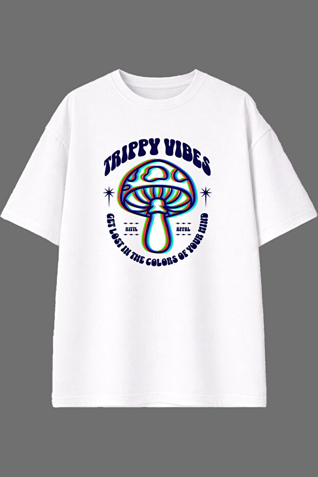 Trip Vibe Design Pre-Printed White Oversize T-Shirt