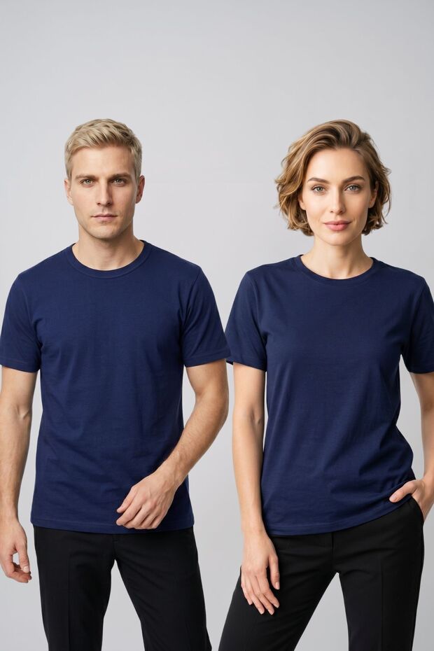 Couple Combination Set of 2 Crew Neck Short Sleeve Basic T-Shirts - Cotton Lycra Flexible Comfortable Cut Casual Couple T-Shirt