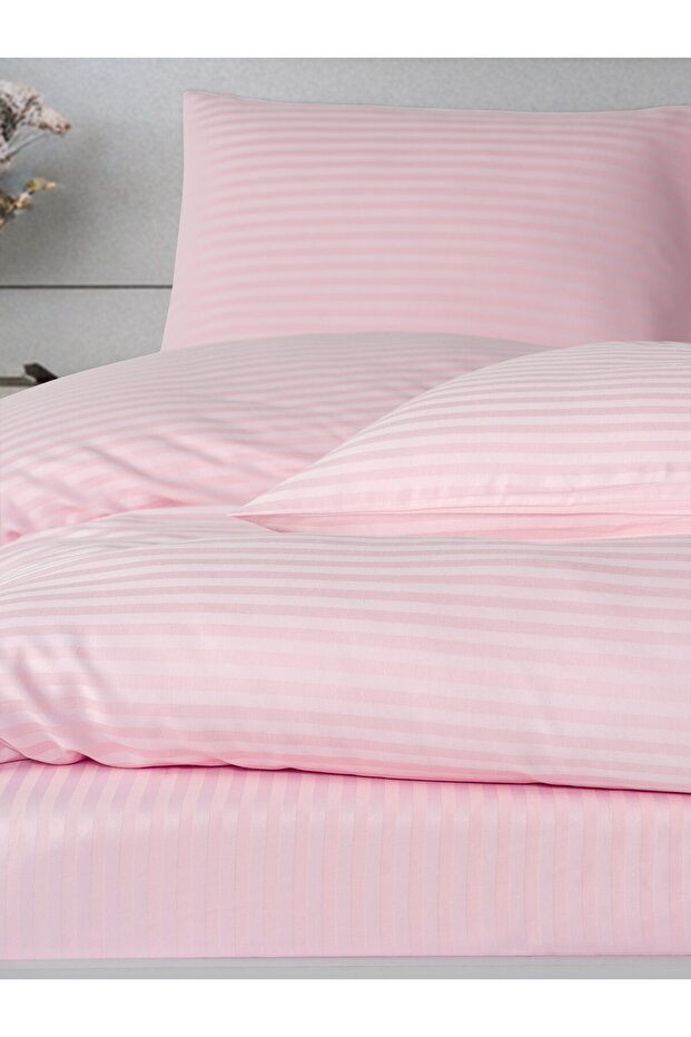 Cotton Satin Striped Elastic Sheet Double Duvet Cover Set