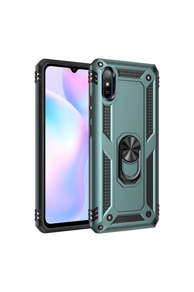 غطاء سيليكون متوافق مع هاتف Redmi 9A مع حلقة Sofia - أخضر