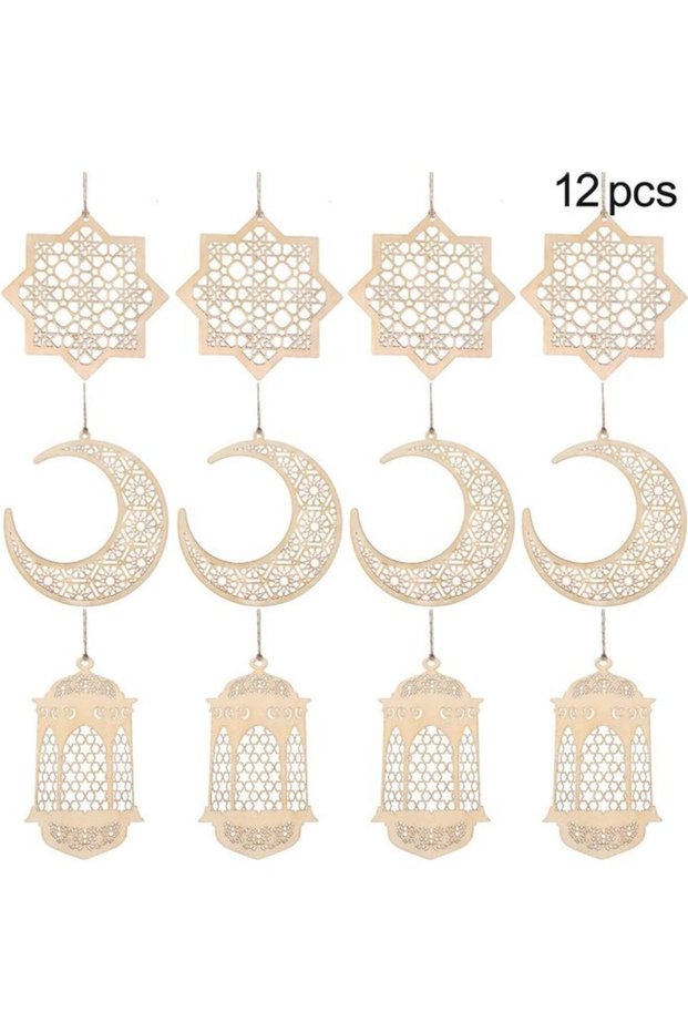 12-Piece Eid Mubarak Ramadan Ornament Set,Gold