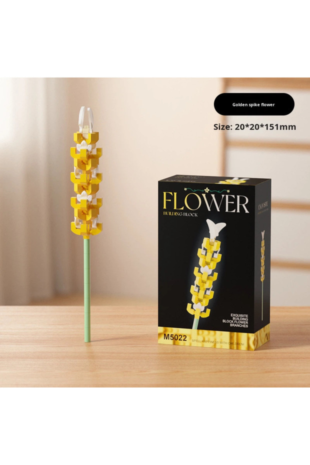 Decorative Golden Spike Flower Building Block Set Botanical Collection Model Toy (14 cm)