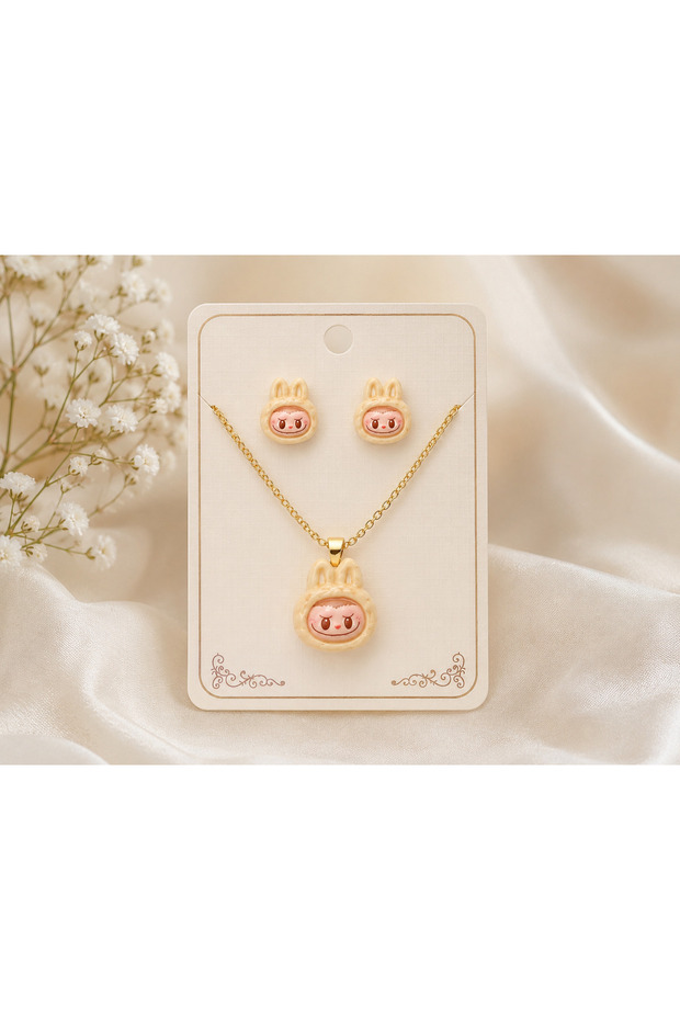 Pastel Labubu Necklace & Earrings