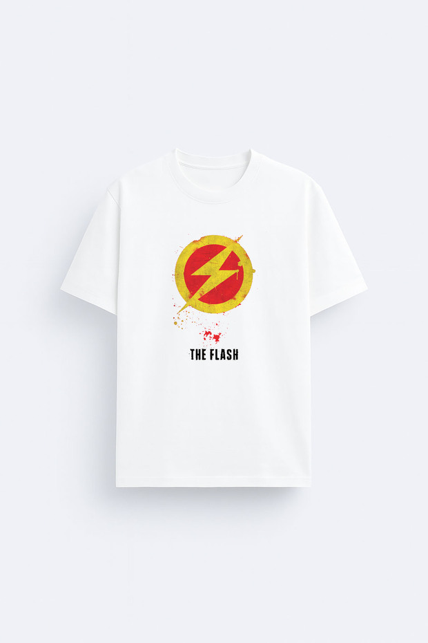 Flash Printed Crew Neck White T-Shirt