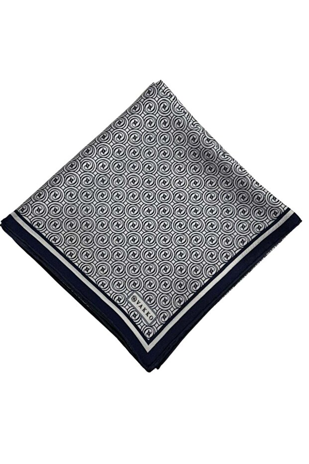 Tivil Monogram Silk Scarf 41408-White Navy Blue