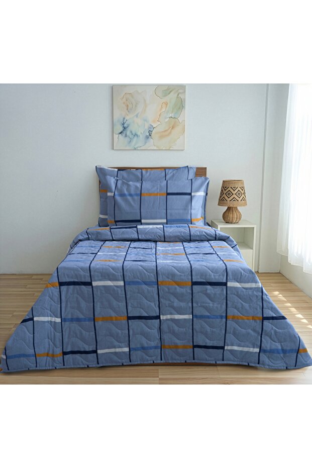 Single Plaid Striped Patterned Multi-Purpose Bedspread 160*220 & +1 Pillowcase (Pique)
