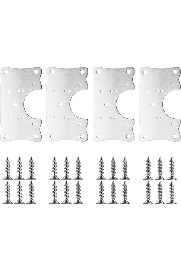 Cabinet Hinge Repair Plate, Stainless Steel Hinge Repair Kits with Mounting Screws Wooden for Protecting Furniture and Kitchen Cabinet(4 Half Hole)