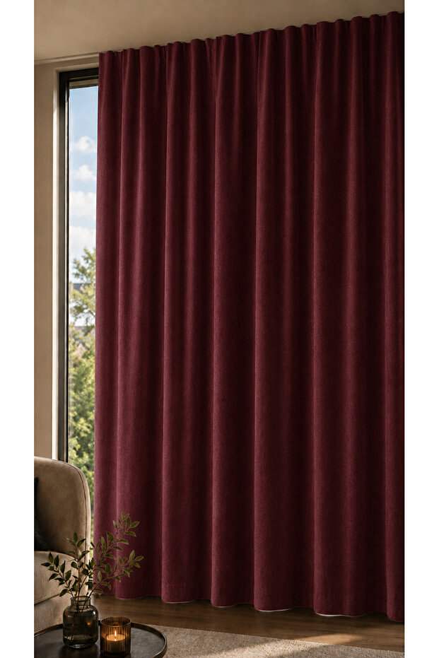 Premium Burgundy Blackout Background Curtain Heat and Sound Insulating Single Piece