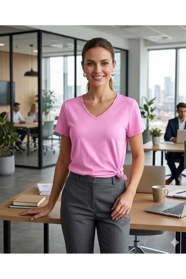 Women's V-Neck Basic Unprinted Comfortable Fit T-Shirt