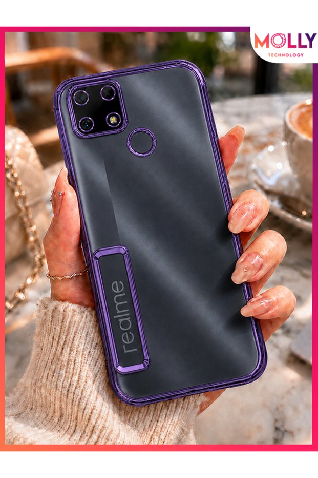 Lou Laser Transparent Silicone Case with Metallic Deep Purple Lens Protector for Realme C25