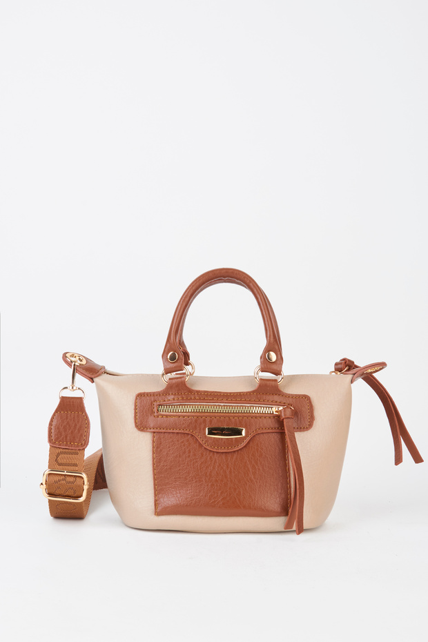 Women's Lupine Mink-Tan Lined Column Strap Zipper Closure Handbag and Shoulder Bag