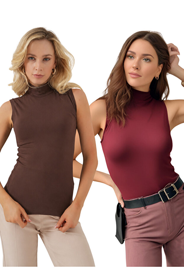 Women's Multipack Half Turtleneck 100% Cotton Sleeveless Lycra Bodysuit & Underwear