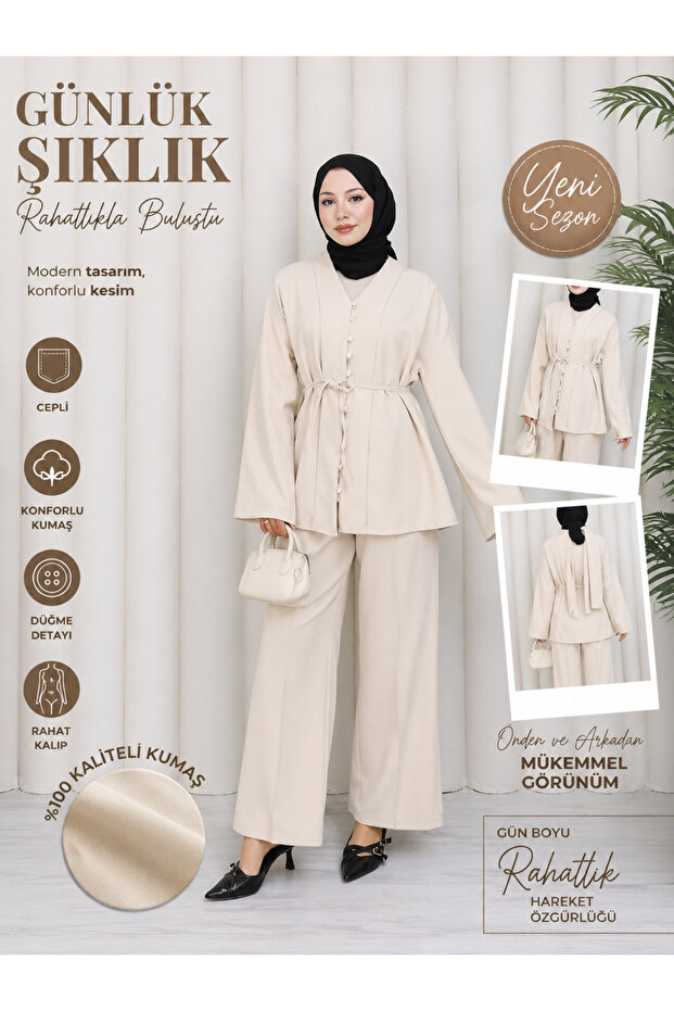 Pants Suit Elegance Belted Hijab Suit