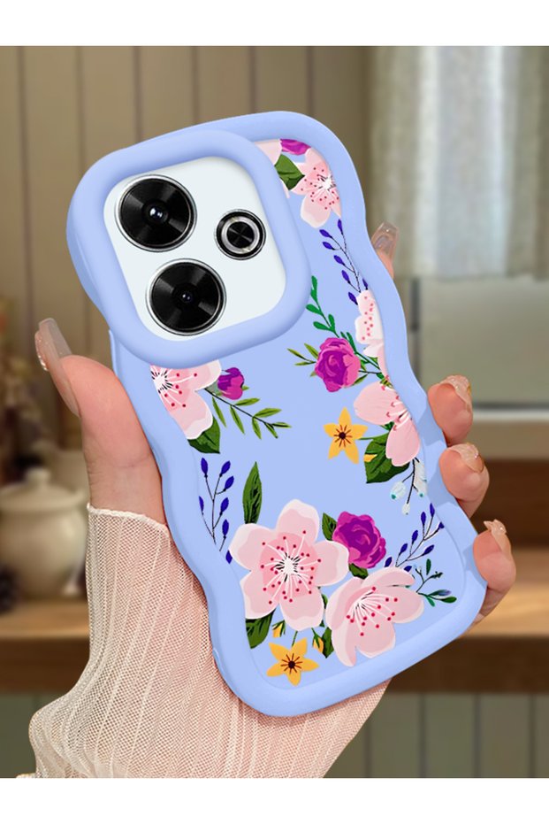 Redmi 13 Compatible Case Camera Protector Blue Silicone Couple Phone Case Floral Pattern