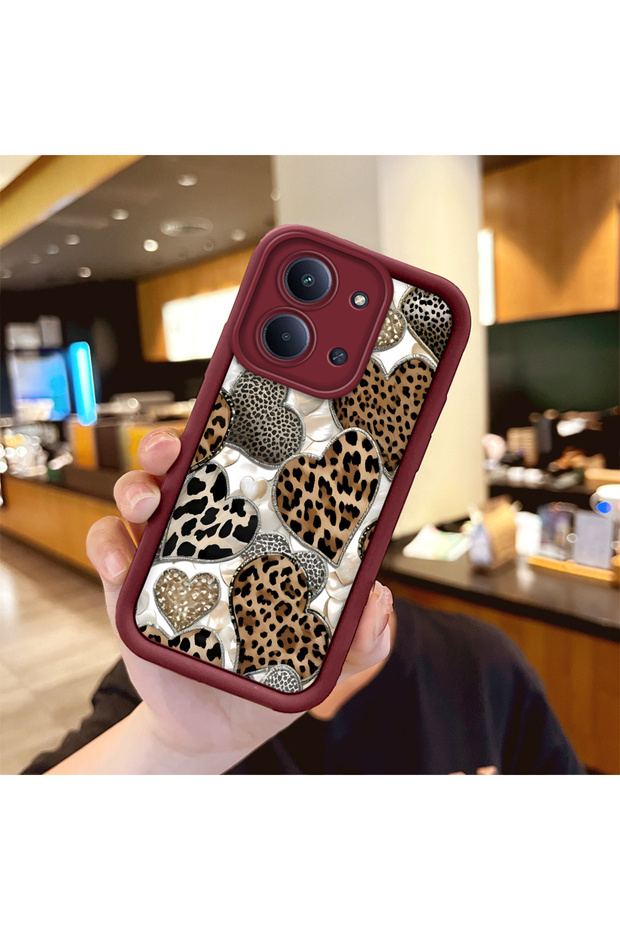Redmi 15C 4g Compatible Case Camera Protector Claret Red Silicone Couple Phone Case with Leopard Pattern