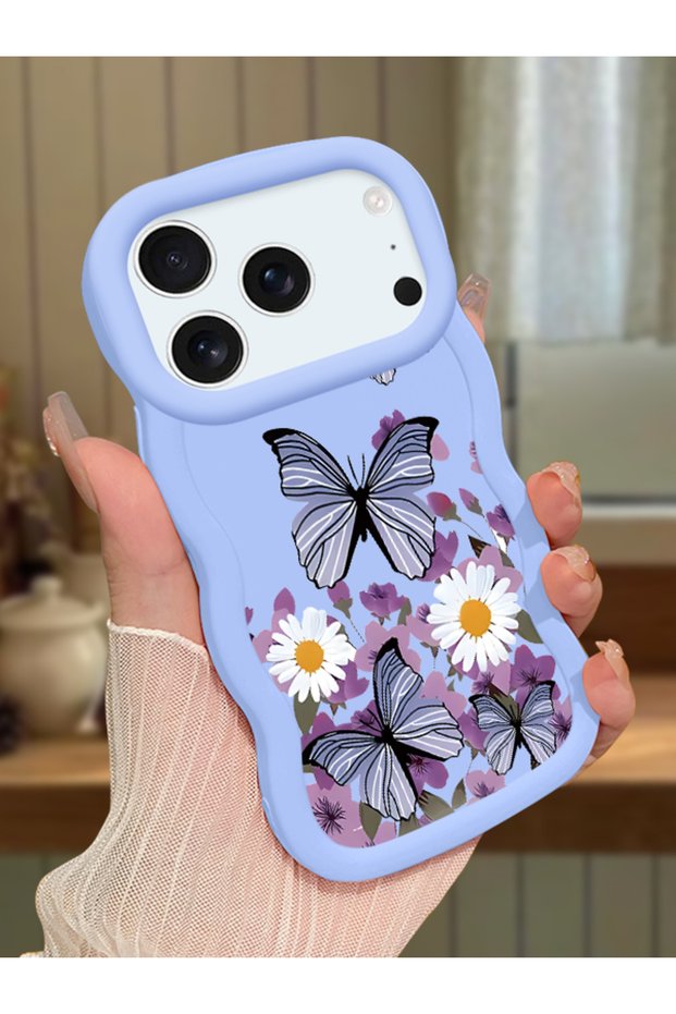 حافظة متوافقة مع هاتف iPhone 17/18 Pro Max، حافظة حماية للكاميرا من السيليكون الأزرق، حافظة هاتف بنمط الفراشة