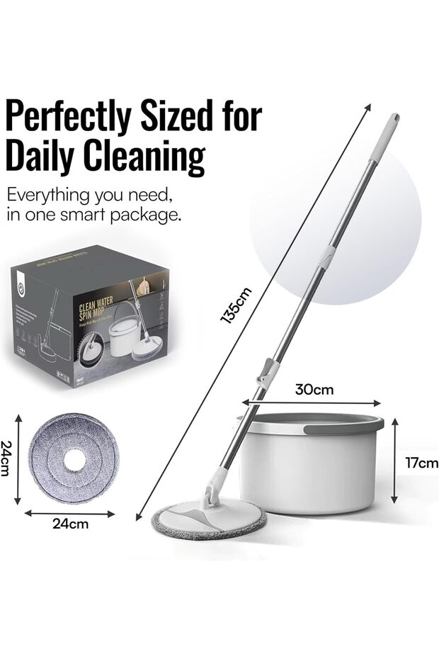 Spin Mop & Bucket Set with 360° Rotating Head – Microfiber Floor Mop with Self-Separating Clean & Dirty Water System
