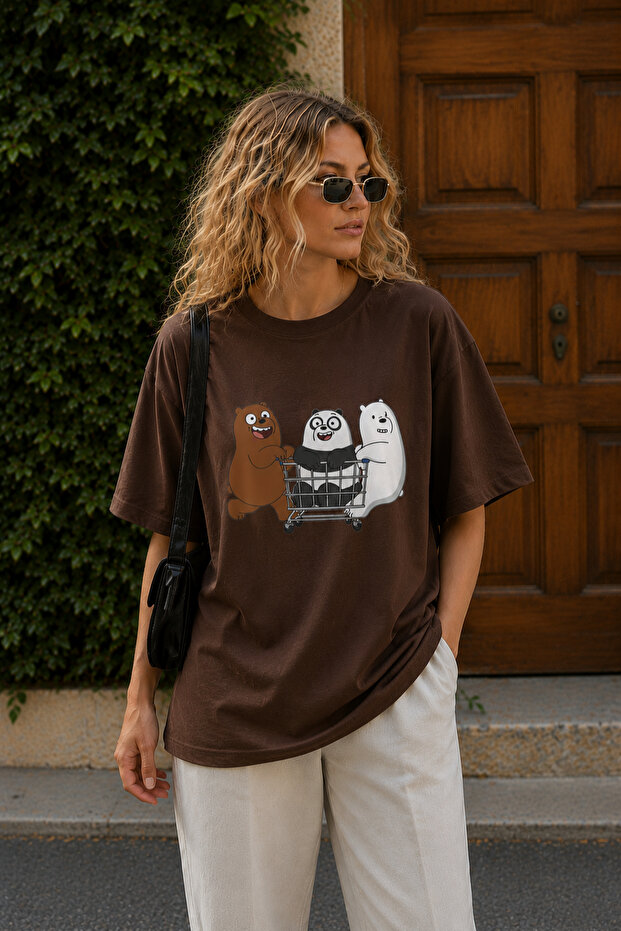 Cute Bear Characters Printed Unisex Oversize T-Shirt – Cotton Crew Neck Casual T-Shirt