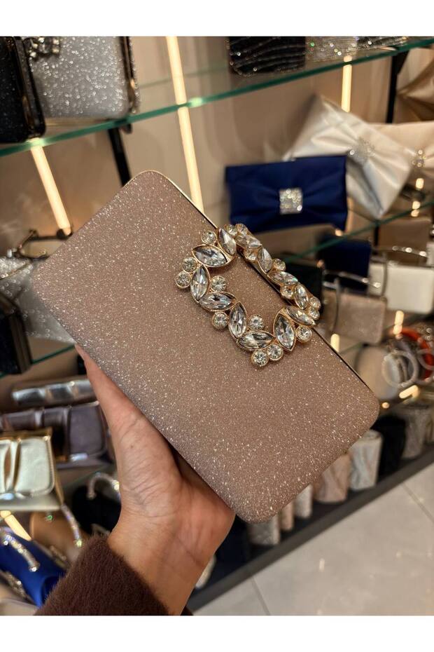 Women's Big Stone Look Silver Evening Dress Clutch Chain Strap Handheld Wedding Engagement Evening Shoulder Bag