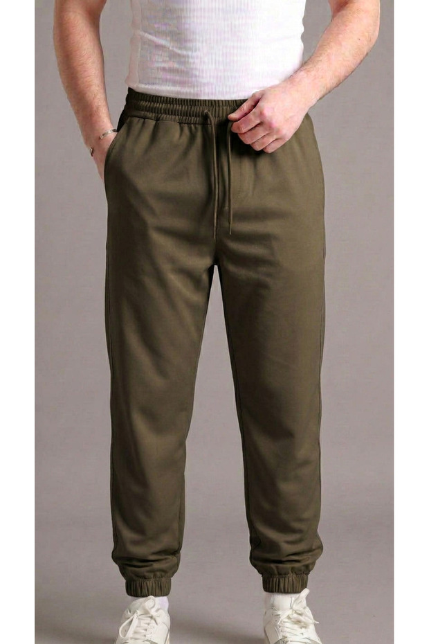 Men's Khaki Parachute Pants with Zippered Pockets and Elastic Cuffs
