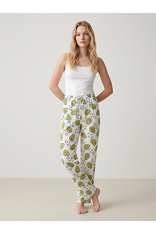 Elastic Waist Patterned Cotton Women's Pajama Bottoms
