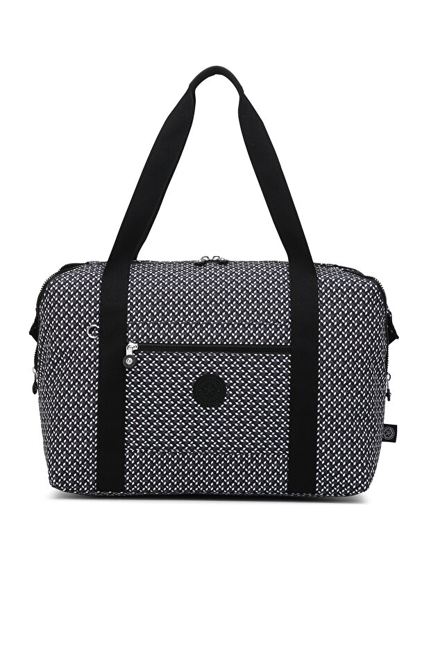 Medium Size Waterproof Extra Light Crinkle Fabric Hand Luggage and Sports Bag Black/White