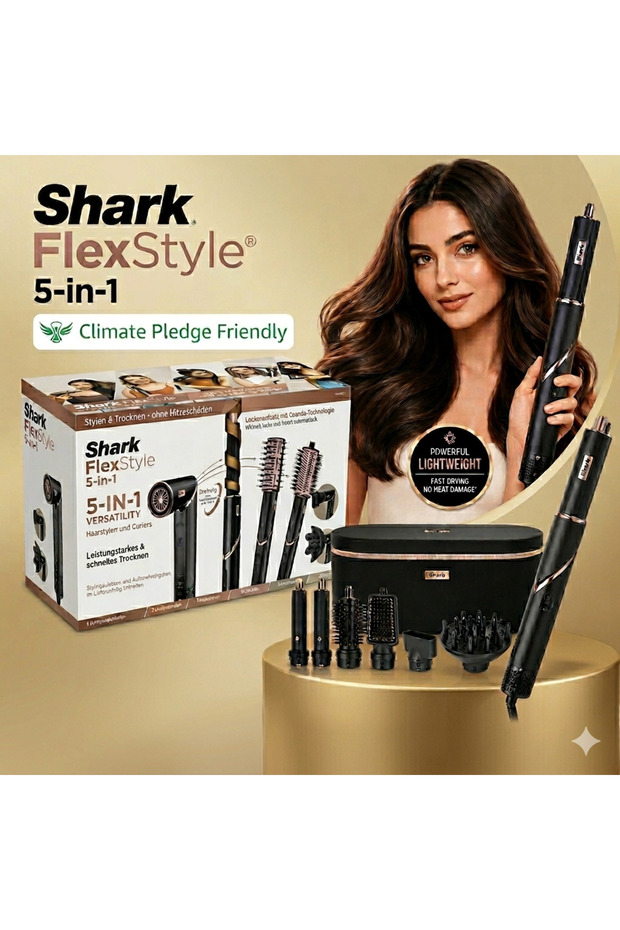 FlexStyle 5-in-1 Air Styler & Hair Dryer with Storage Case, Powerful, Lightweight, Black/Rose Gold Air Styling & Drying System
